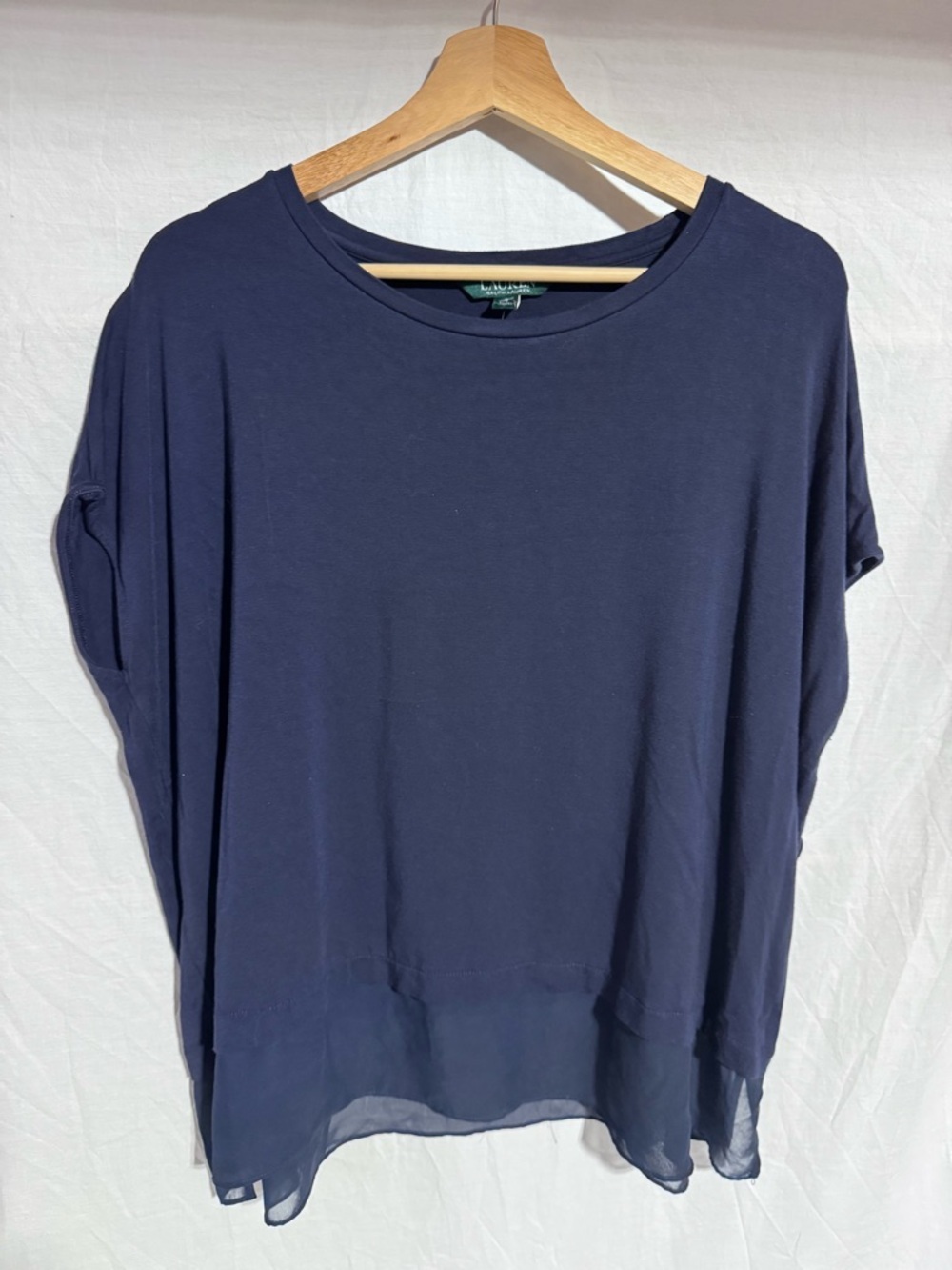 Lauren Ralph Lauren navy blue boxy blouse with sheer hem Size Small